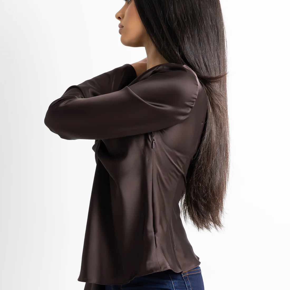 Petite Espresso Satin Top