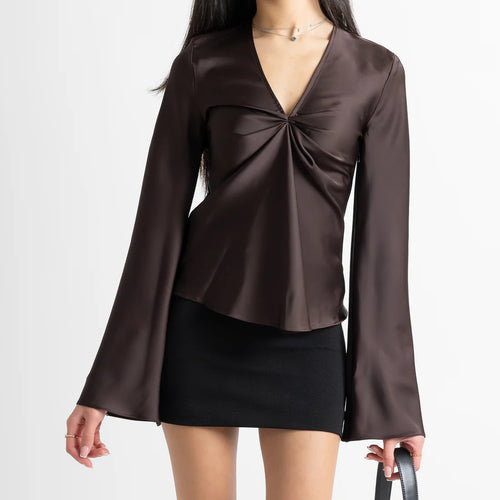 Petite Espresso Satin Top